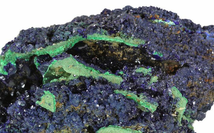 Azurite Crystal Cluster with Fibrous Malachite - Laos #50778